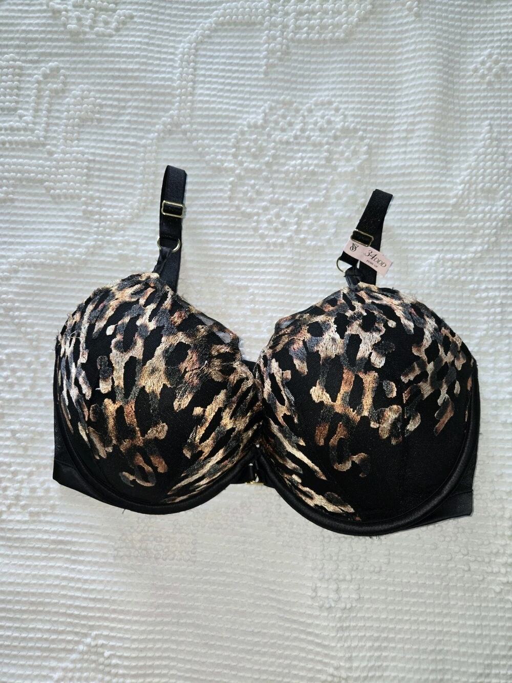 Victoria's Secret Very Sexy Padded Push Up Bra 34DDD Black Leopard Underwire